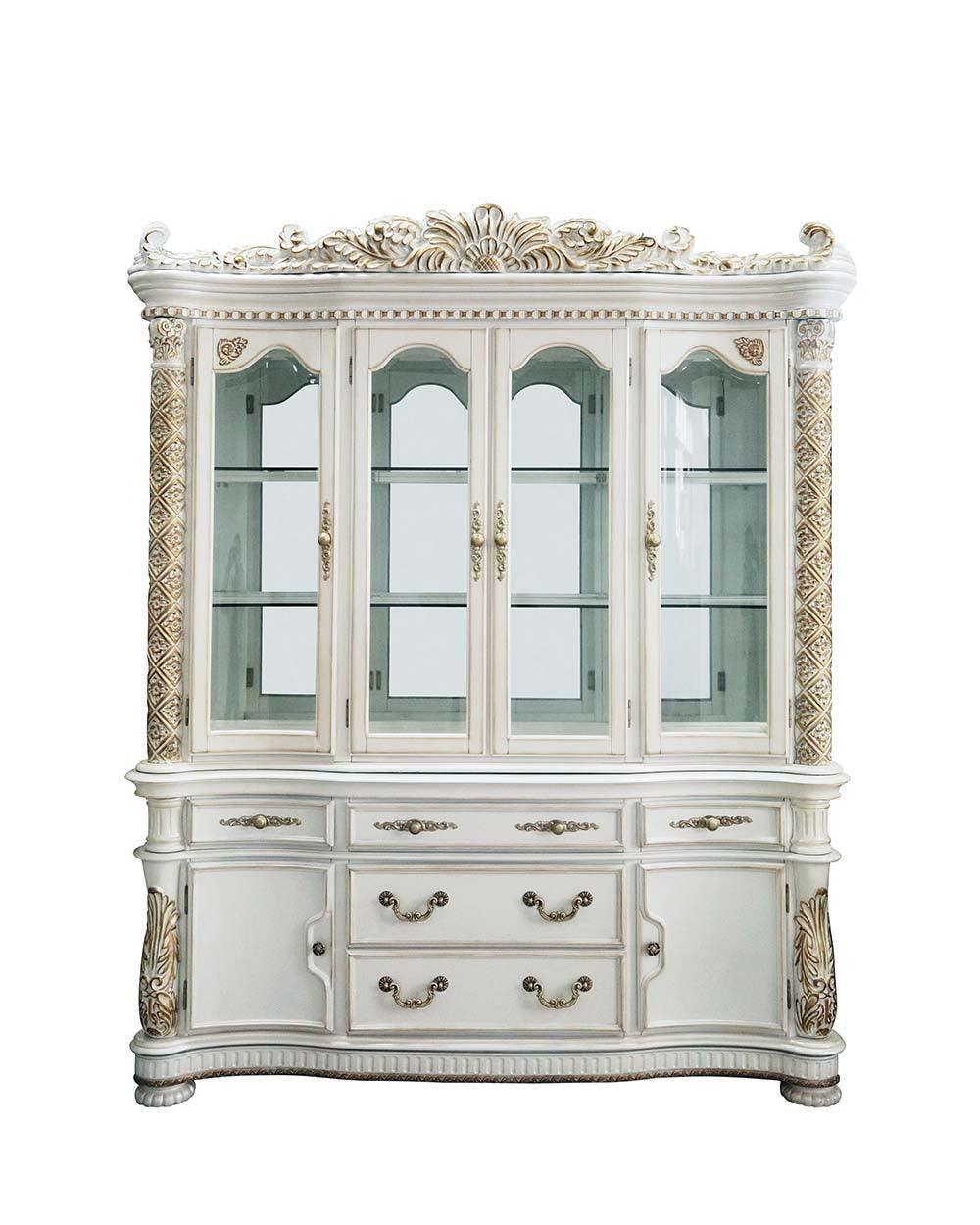 ACME Vendom Hutch & Buffet, Antique Pearl Finish FredCo