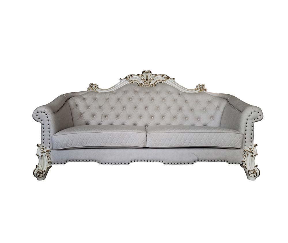 ACME Vendom II Sofa w/6 Pillows, Two Tone Ivory Fabric & Antique Pearl Finsih FredCo