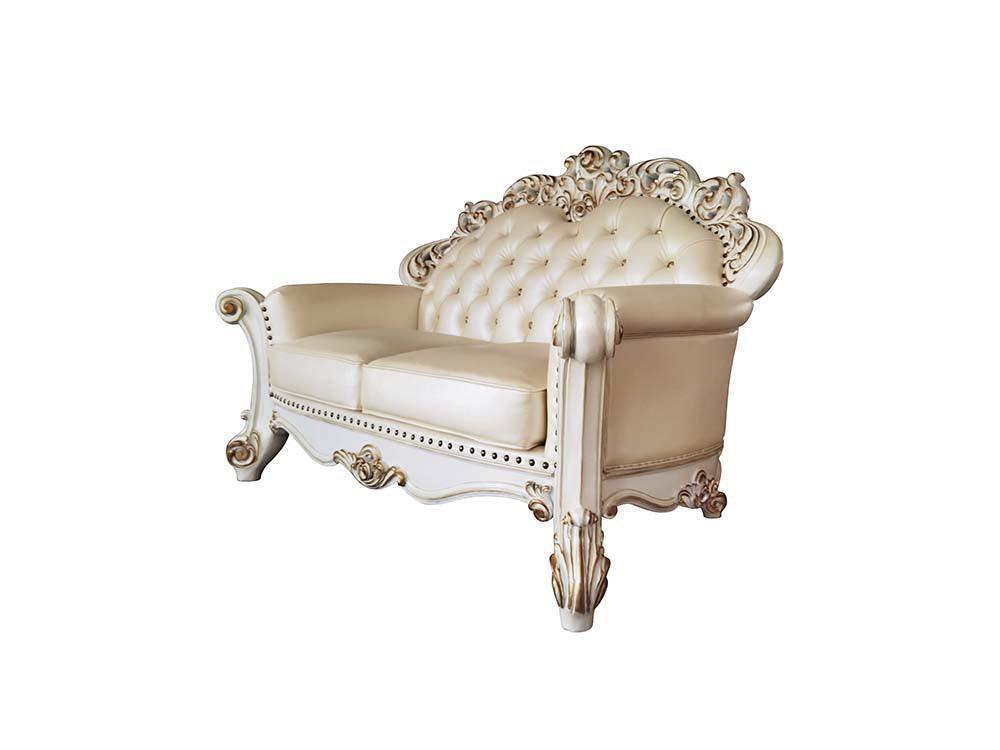 ACME Vendom Loveseat w/3 Pillows, Champagne PU & Antique Pearl Finsih FredCo