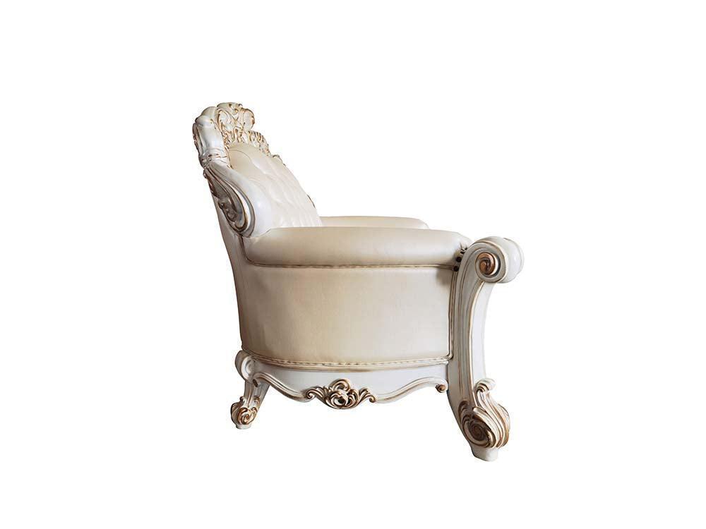 ACME Vendom Loveseat w/3 Pillows, Champagne PU & Antique Pearl Finsih FredCo