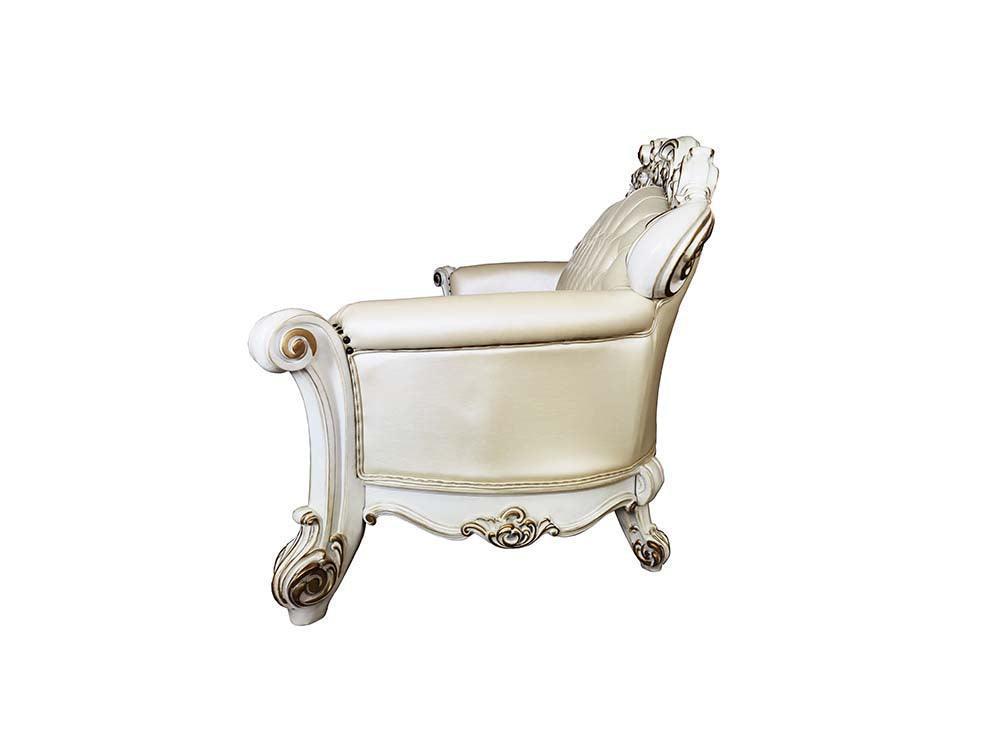 ACME Vendom Sofa w/5 Pillows, Champagne PU & Antique Pearl Finsih FredCo