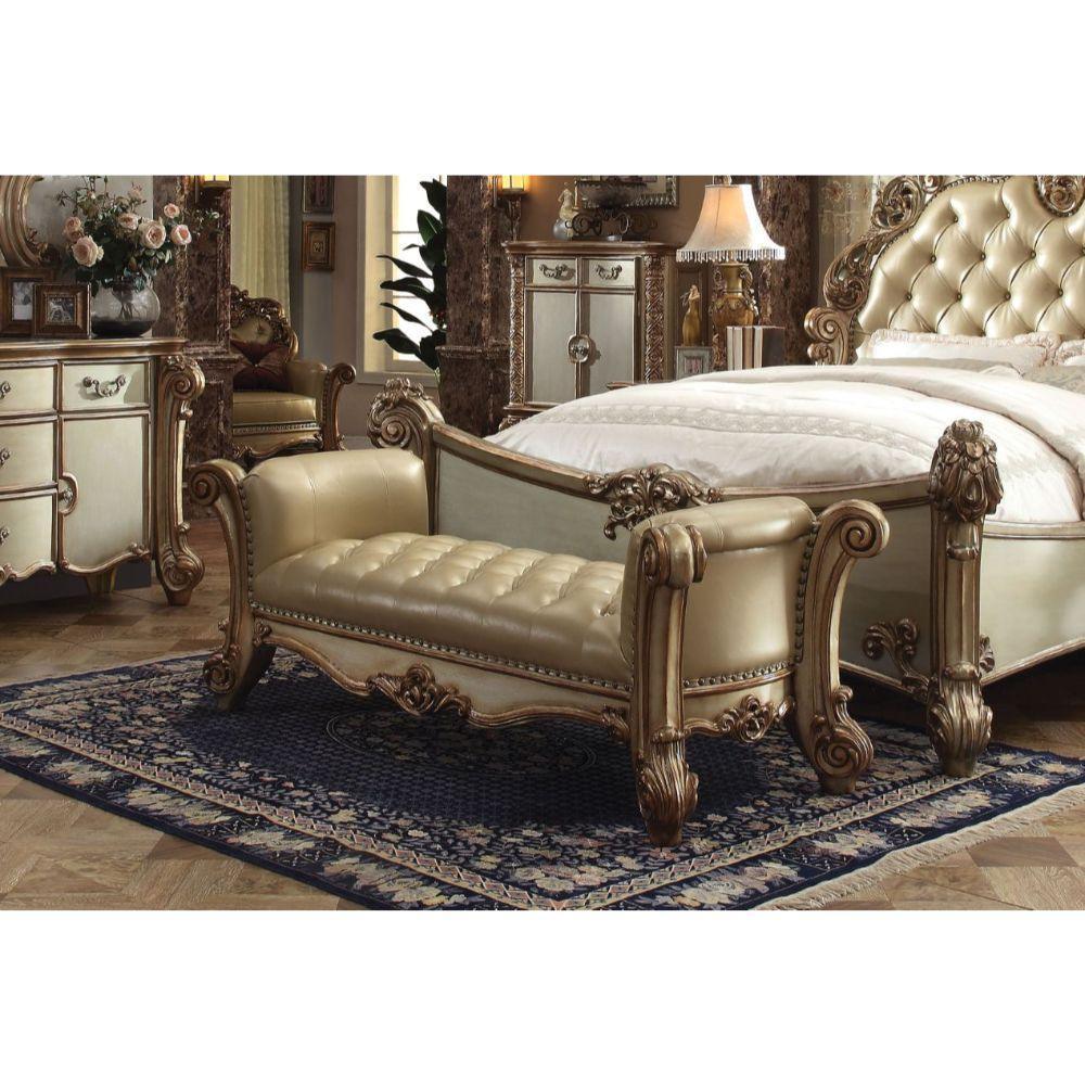 ACME Vendome Bench, Bone PU & Gold Patina FredCo