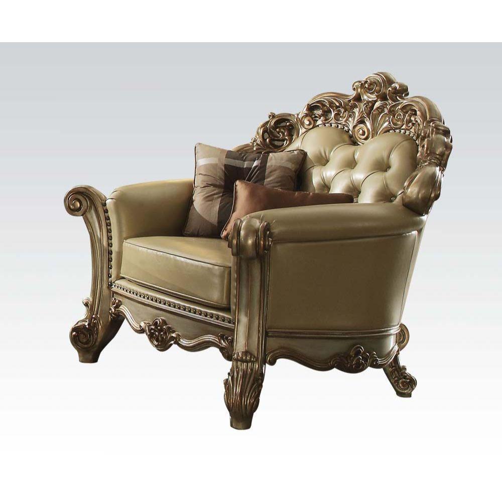 ACME Vendome Chair w/2 Pillows, Bone PU & Gold Patina FredCo
