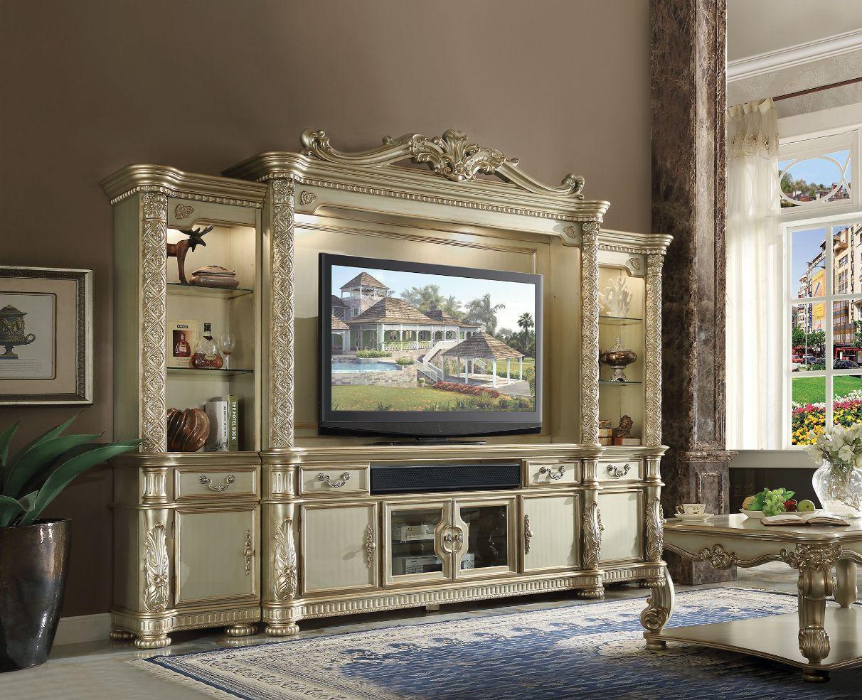 ACME Vendome II Entertainment Center, Gold Patina & Bone 91310 FredCo