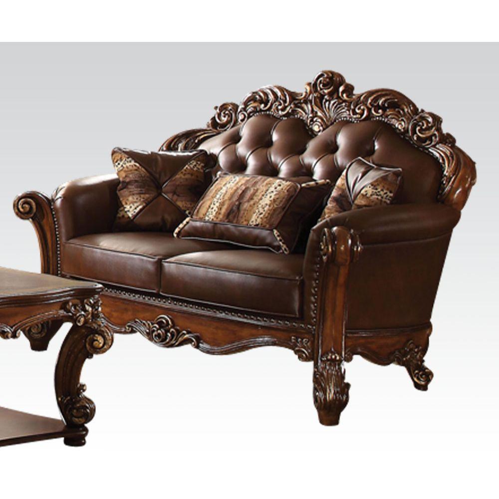 ACME Vendome Loveseat w/2 Pillows, Cherry PU FredCo