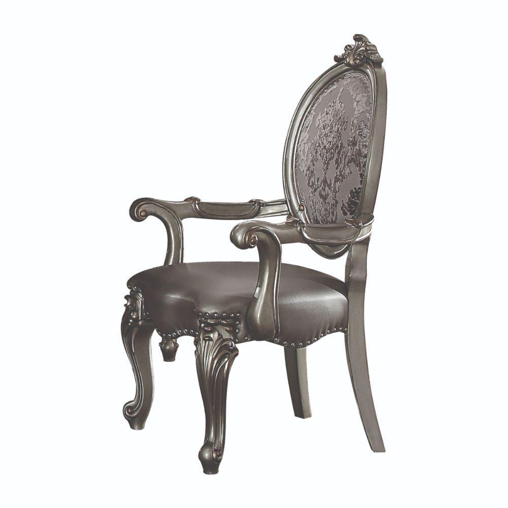 ACME Versailles Arm Chair (Set-2), Silver PU & Antique Platinum FredCo