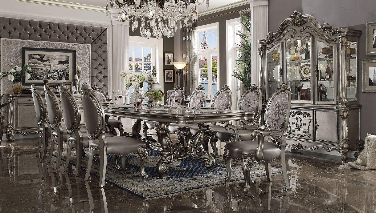 ACME Versailles Dining Table (120"L), Antique Platinum 66820 FredCo