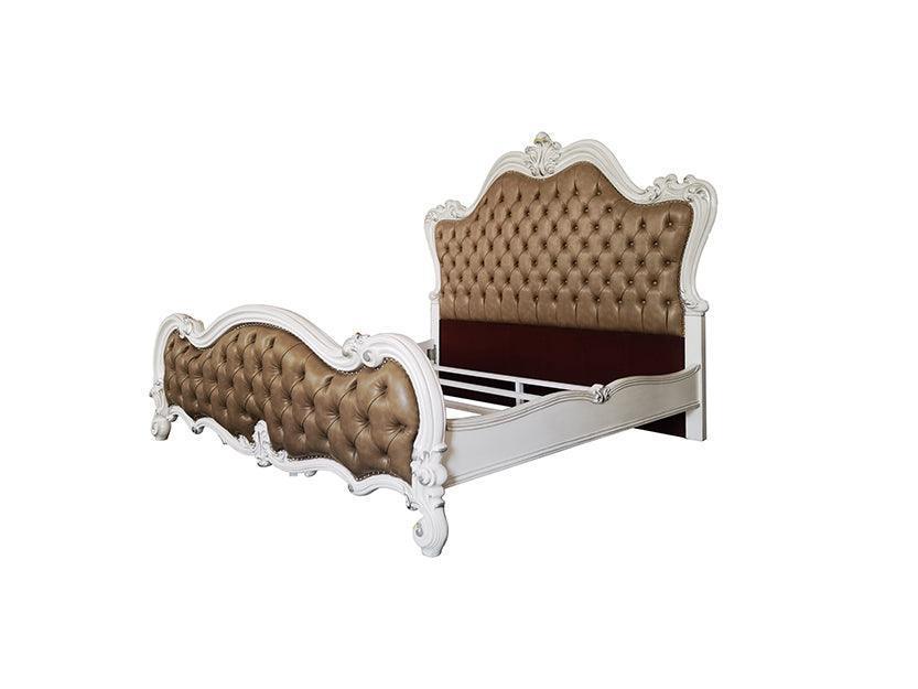 ACME Versailles II Eastern King Bed, Vintage Gray PU & Bone White Finsih FredCo