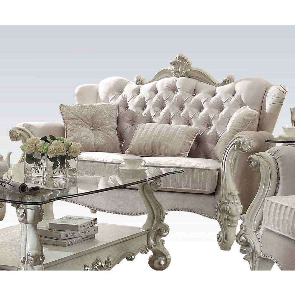 ACME Versailles Loveseat w/3 Pillows, Ivory Fabric & Bone White FredCo