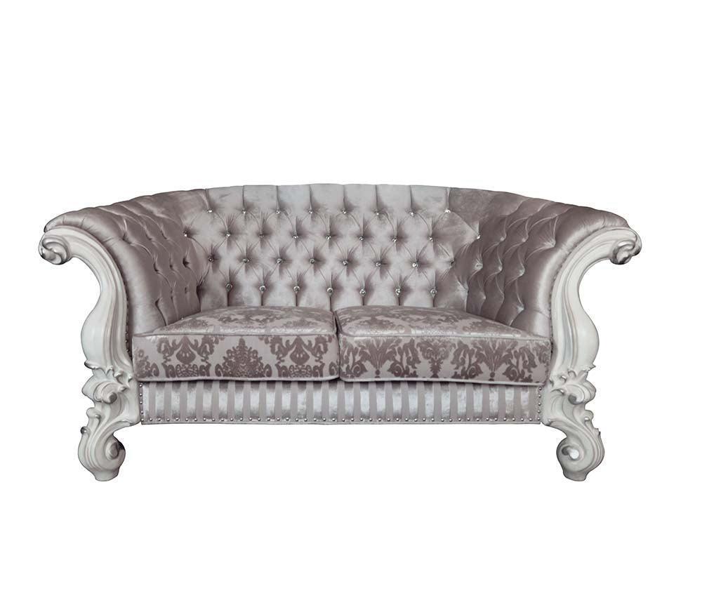 ACME Versailles Loveseat w/5 Pillows, Ivory Fabric & Bone White Finish FredCo