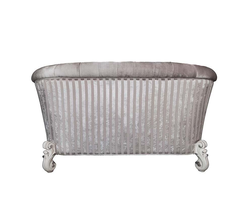 ACME Versailles Loveseat w/5 Pillows, Ivory Fabric & Bone White Finish FredCo