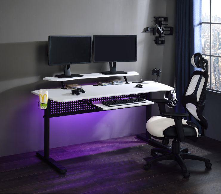 ACME Vildre Gaming Table w/USB Port, Black & White Finish FredCo