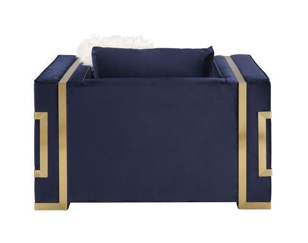 ACME Virrux Chair w/2Pillows, Blue Velvet & Gold Finish FredCo