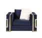ACME Virrux Chair w/2Pillows, Blue Velvet & Gold Finish FredCo