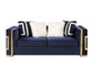 ACME Virrux Loveseat w/4Pillows, Blue Velvet & Gold Finish FredCo