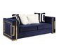 ACME Virrux Loveseat w/4Pillows, Blue Velvet & Gold Finish FredCo