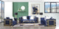 ACME Virrux Sofa w/6Pillows, Blue Velvet & Gold Finish FredCo