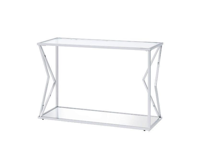 ACME Virtue Sofa Table, Clear Glass & Chrome Finish FredCo