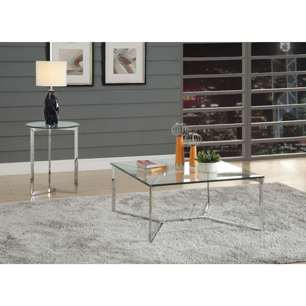 ACME Volusius End Table, Stainless Steel & Clear Glass 84607 FredCo