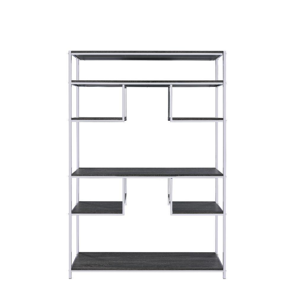 ACME Vonara Bookshelf, Rustic Gray Oak & Chrome FredCo