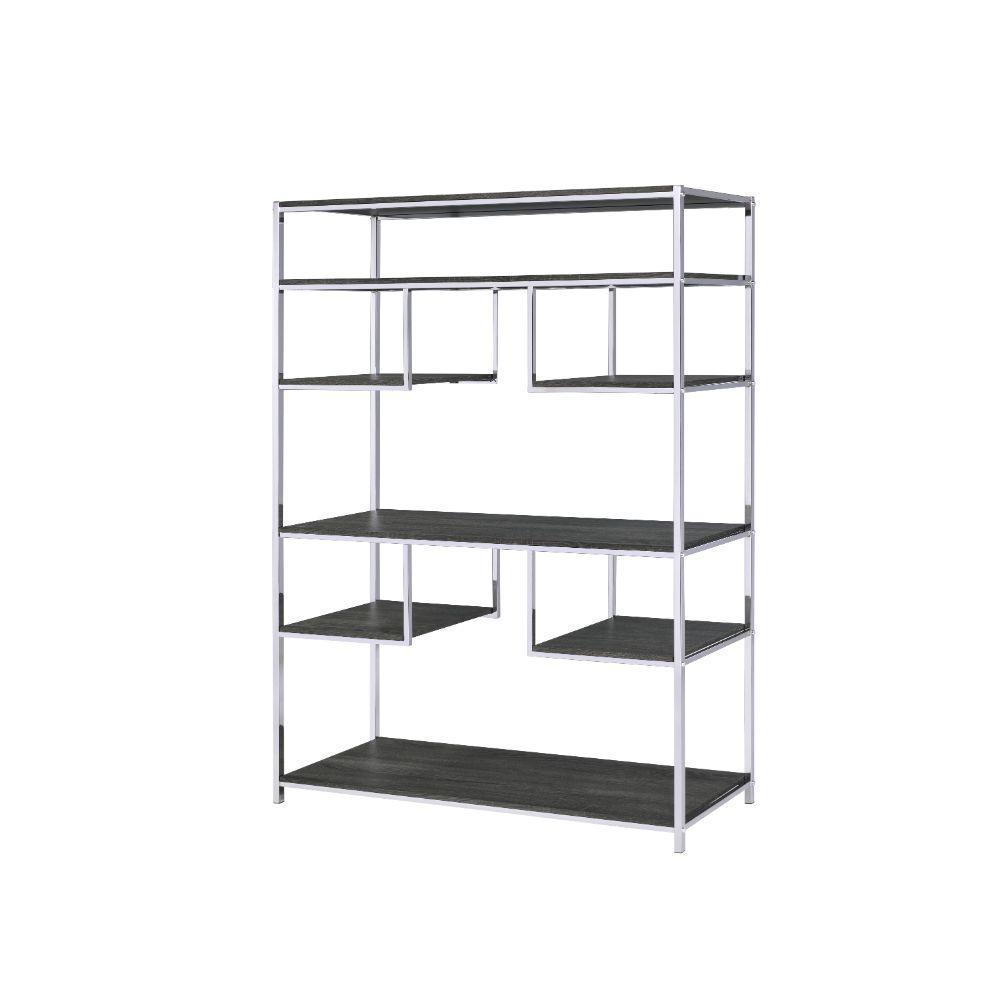 ACME Vonara Bookshelf, Rustic Gray Oak & Chrome FredCo