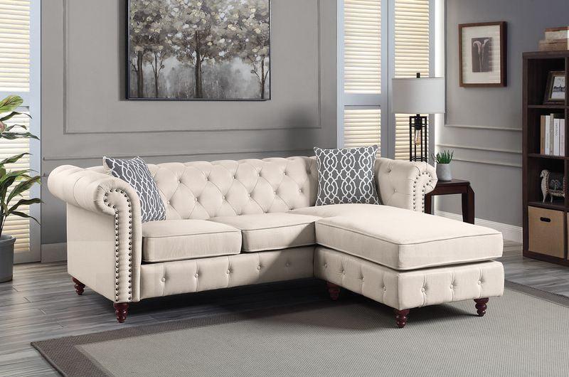 ACME Waldina Reversible Sectional Sofa , Beige Fabric FredCo