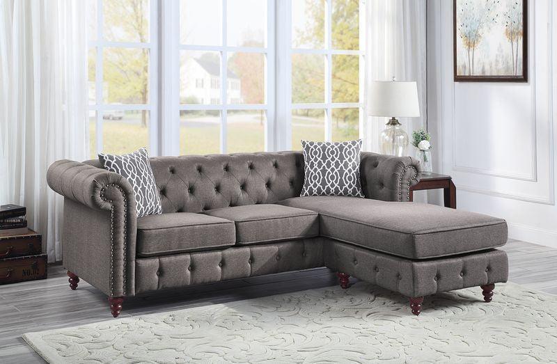 ACME Waldina Reversible Sectional Sofa , Brown Fabric FredCo