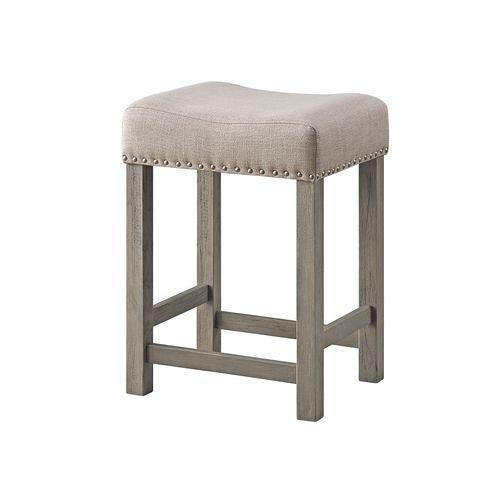 ACME Wandella 4Pc Pk Counter Height Set w/USB, Beige Fabric, Marble & Rustic Oak Finish FredCo
