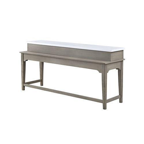 ACME Wandella 4Pc Pk Counter Height Set w/USB, Beige Fabric, Marble & Rustic Oak Finish FredCo