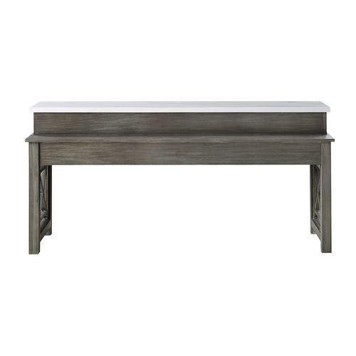 ACME Wandella 4Pc Pk Counter Height Set w/USB, Beige Fabric, Marble & Weathered Gray Finish FredCo