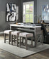 ACME Wandella 4Pc Pk Counter Height Set w/USB, Beige Fabric, Marble & Weathered Gray Finish FredCo
