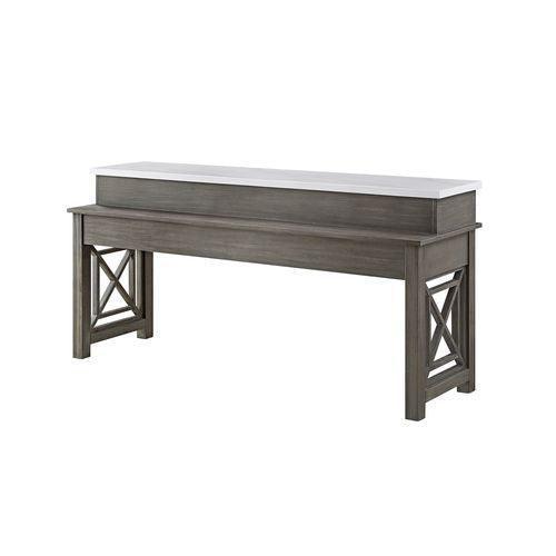 ACME Wandella 4Pc Pk Counter Height Set w/USB, Beige Fabric, Marble & Weathered Gray Finish FredCo