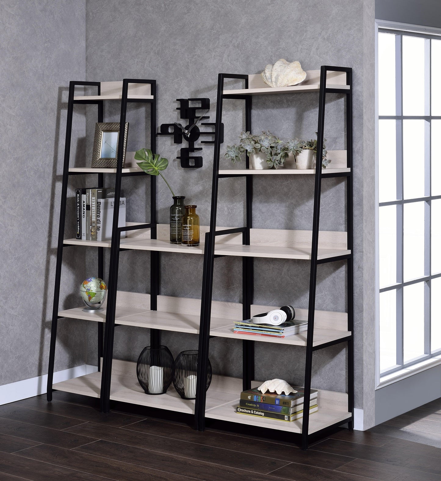 ACME Wendral Bookshelf (5-Tier, 16"L), Natural & Black FredCo