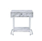 ACME Wither Accent Table, White Printed Faux Marble & Chrome Finish FredCo