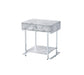 ACME Wither Accent Table, White Printed Faux Marble & Chrome Finish FredCo
