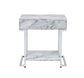 ACME Wither Accent Table, White Printed Faux Marble & Chrome Finish FredCo