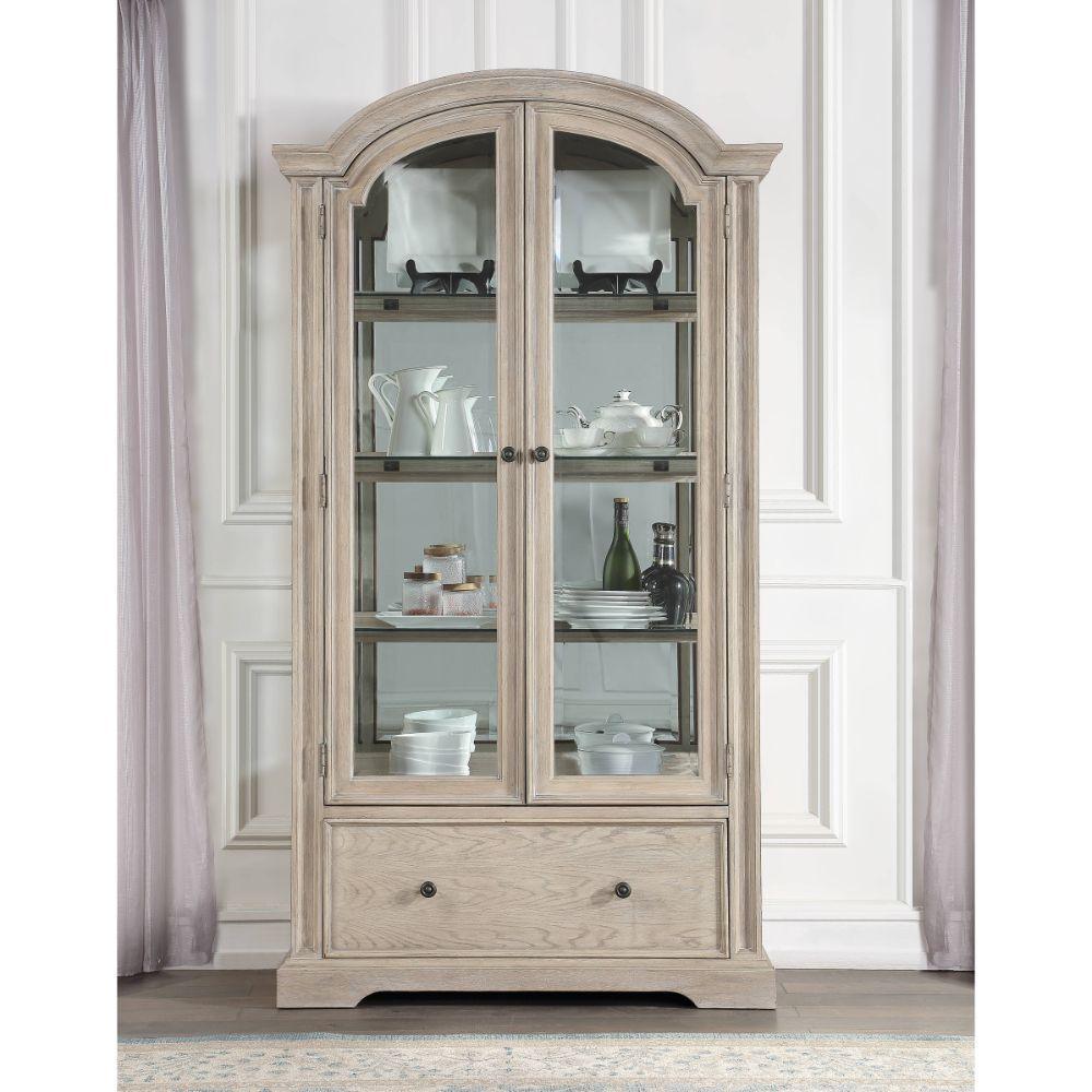 ACME Wynsor Curio Cabinet, Antique Champagne FredCo