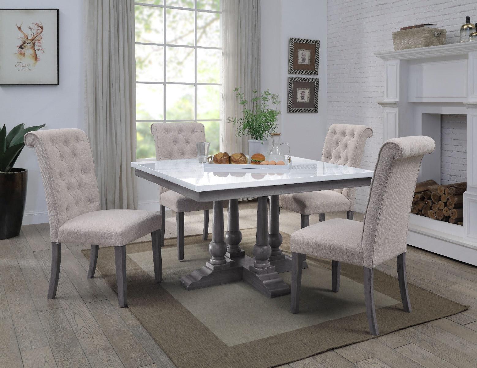 ACME Yabeina Square Dining Table , Marble Top & Gray Oak Finish FredCo