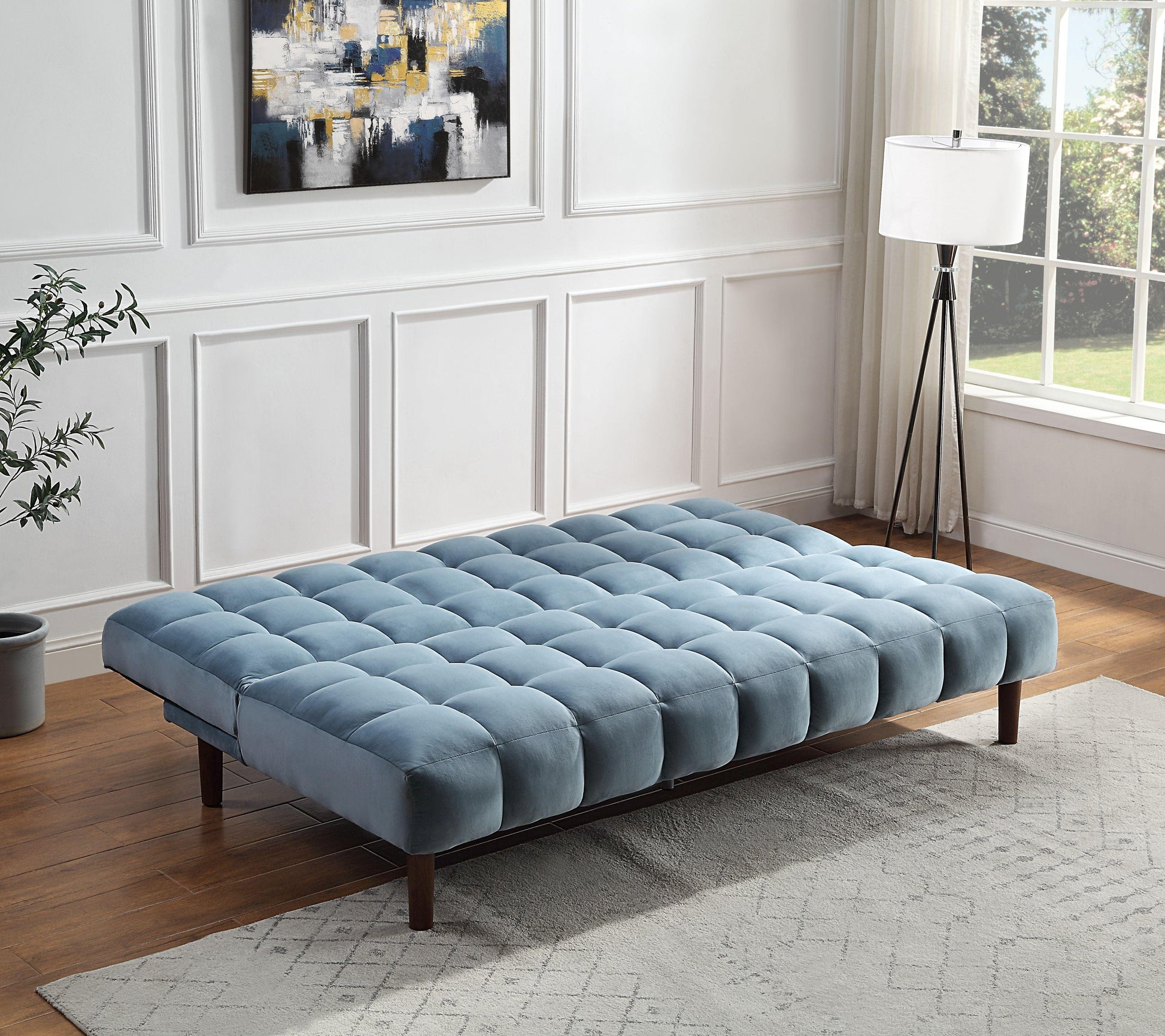 ACME Yolandi Adjustable Sofa , Teal Velvet & Dark Walnut Finish FredCo