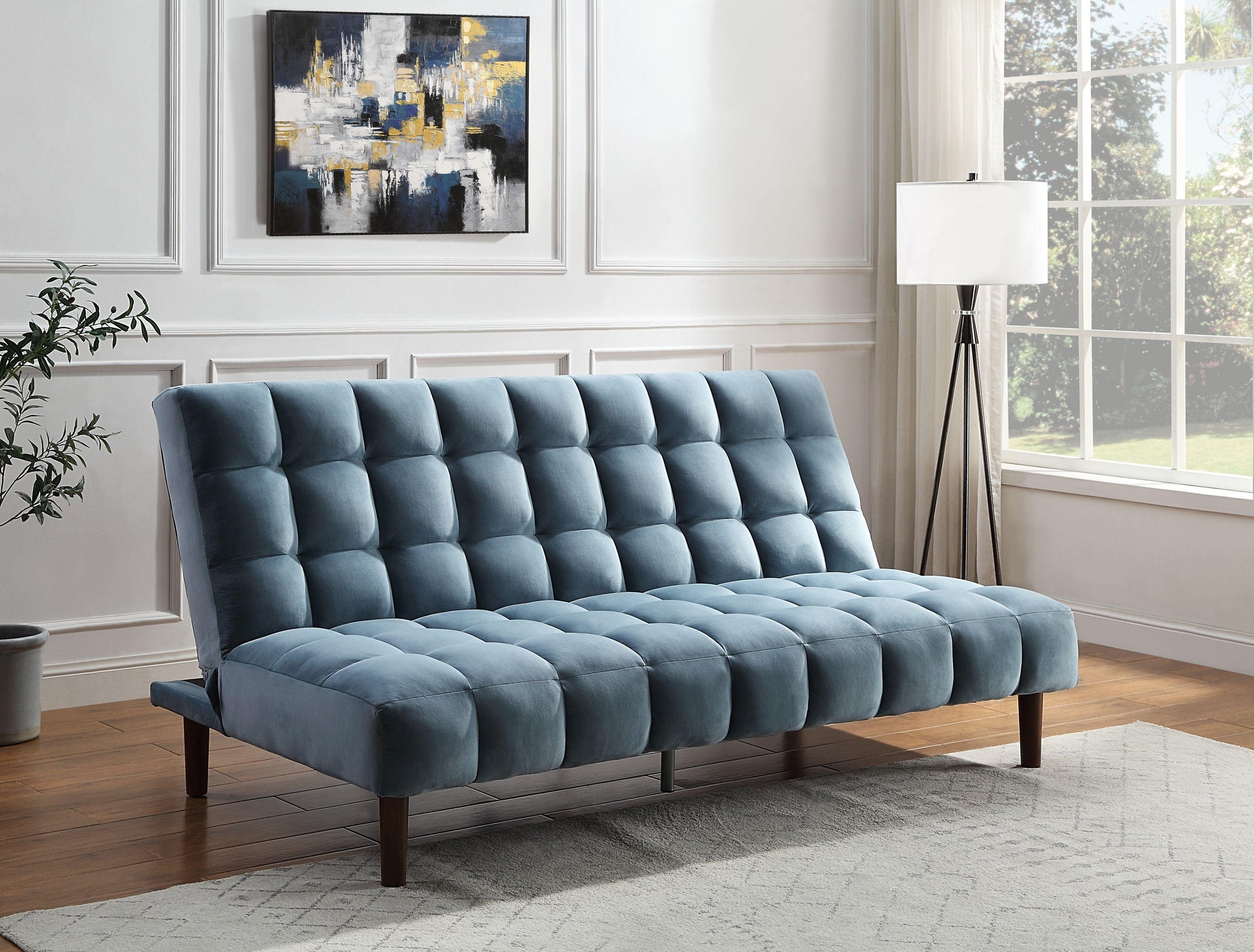 ACME Yolandi Adjustable Sofa , Teal Velvet & Dark Walnut Finish FredCo