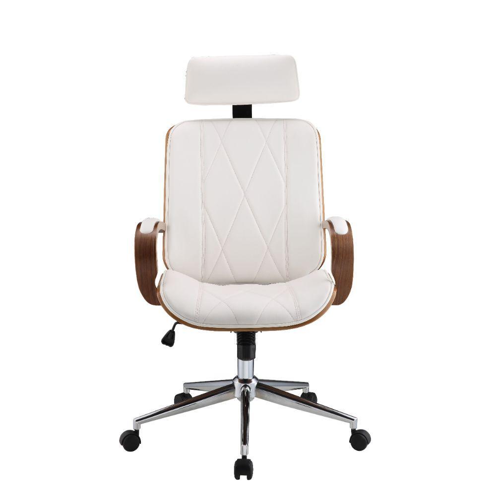 ACME Yoselin Office Chair, White PU & Walnut FredCo