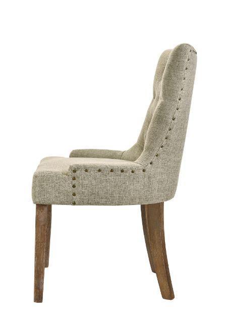 ACME Yotam Side Chair, Beige Fabric & Salvaged Oak Finish FredCo