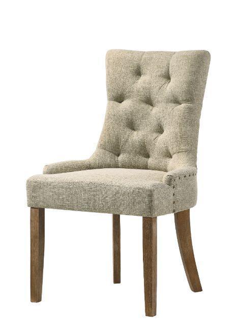 ACME Yotam Side Chair, Beige Fabric & Salvaged Oak Finish FredCo