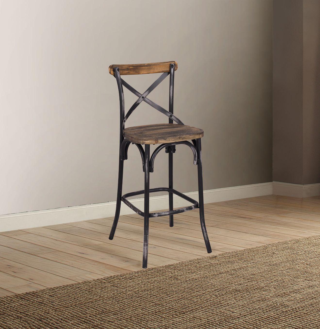 ACME Zaire Bar Chair (1Pc), Antique Black & Antique Oak, 29" Seat Height FredCo