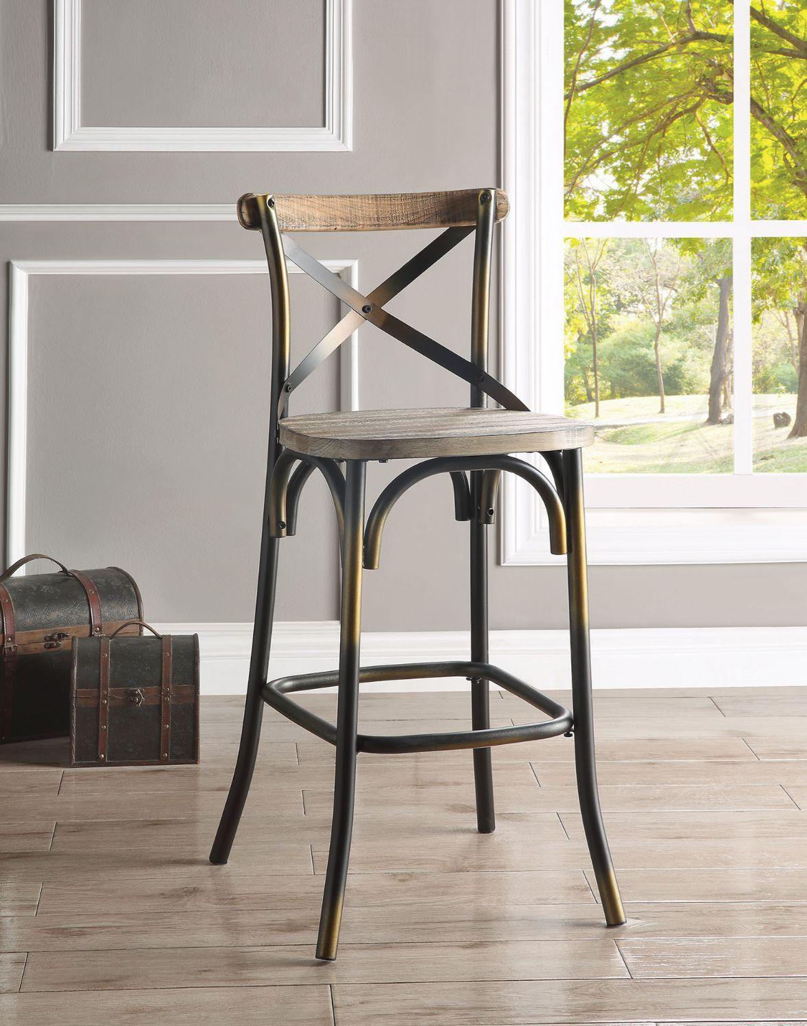 ACME Zaire Bar Chair (1Pc), Antique Copper & Antique Oak, 29" Seat Height FredCo