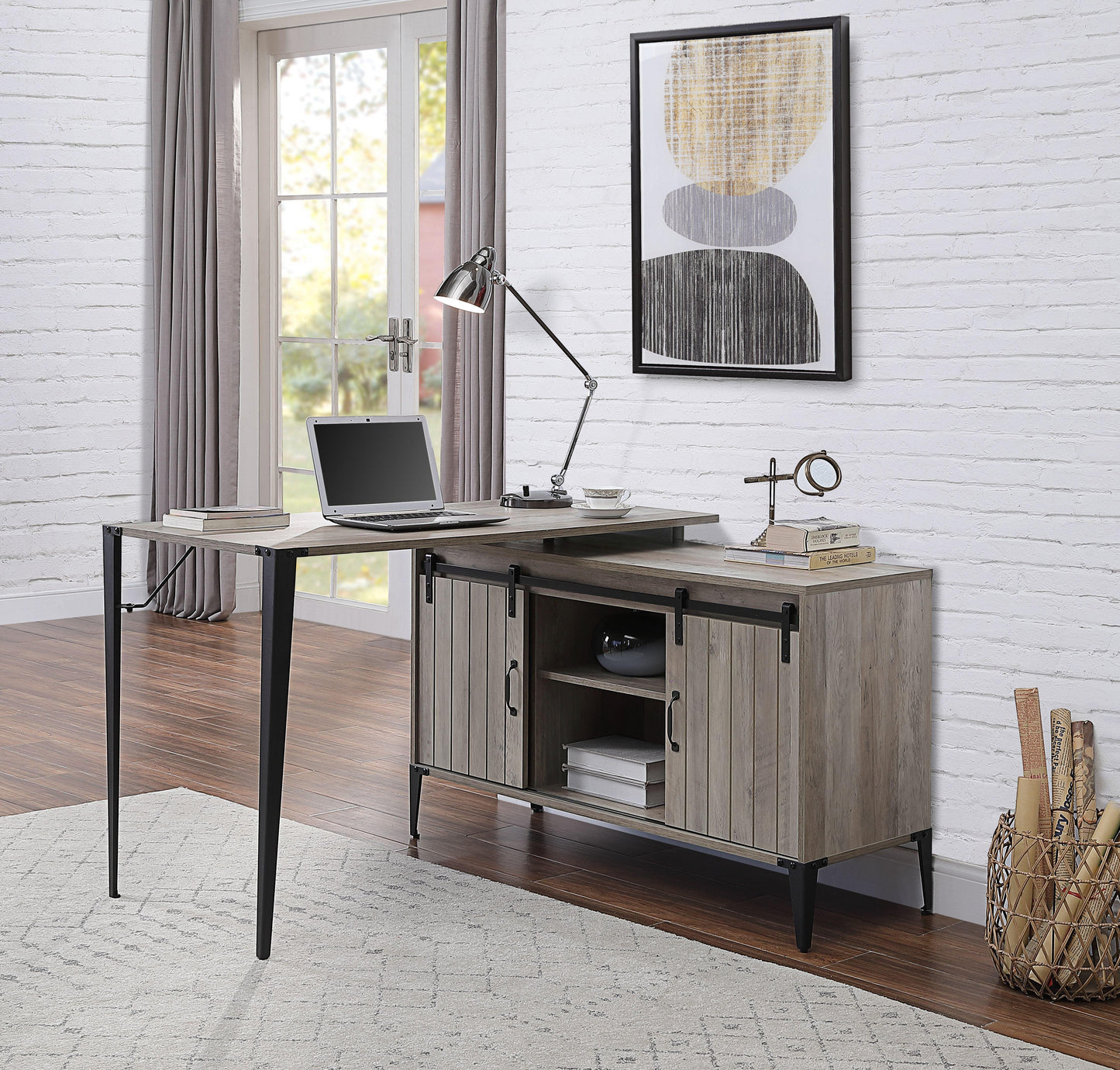 ACME Zakwani Writing Desk, Gray Oak & Black FredCo
