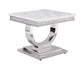ACME Zander End Table, White Printed Faux Marble & Mirrored Silver Finish FredCo