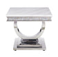 ACME Zander End Table, White Printed Faux Marble & Mirrored Silver Finish FredCo