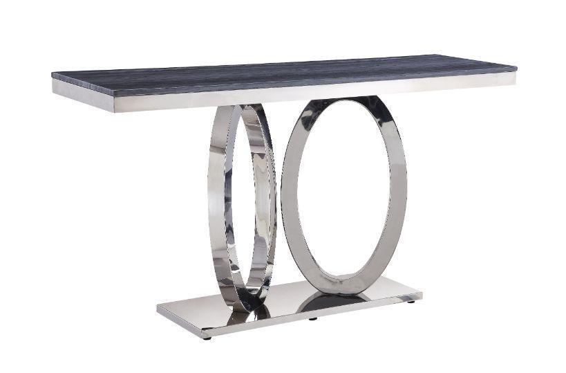 ACME Zasir Sofa Table, Gray Printed Faux Marble & Mirrored Silver Finish FredCo