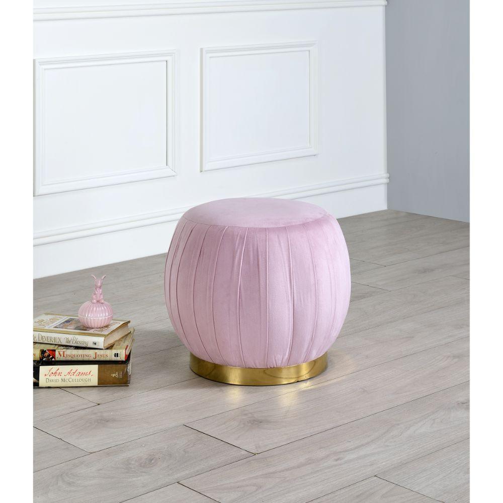 ACME Zinnia Ottoman, Pink Carnation Velvet & Gold FredCo